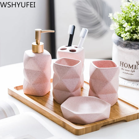 Geometric Pink Ceramic Bathroom Accessories