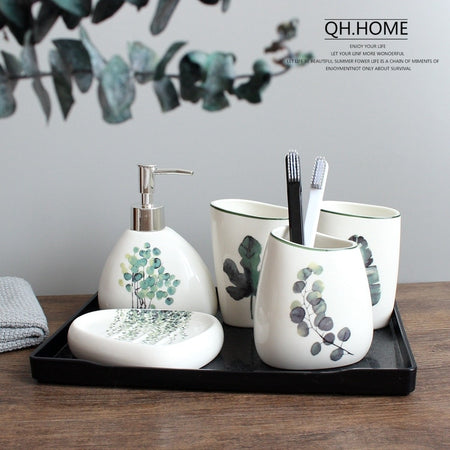 Nordic Green Plant Ceramic Bathroom Accessories
