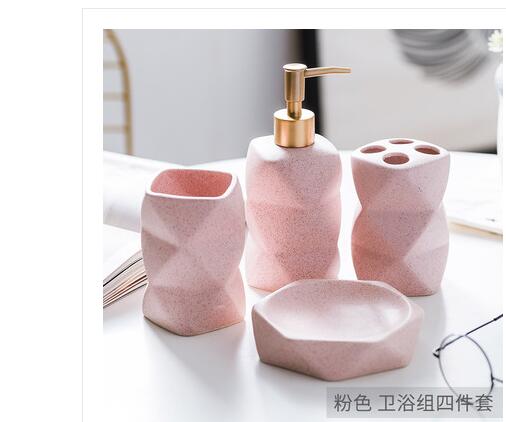Geometric Pink Ceramic Bathroom Accessories