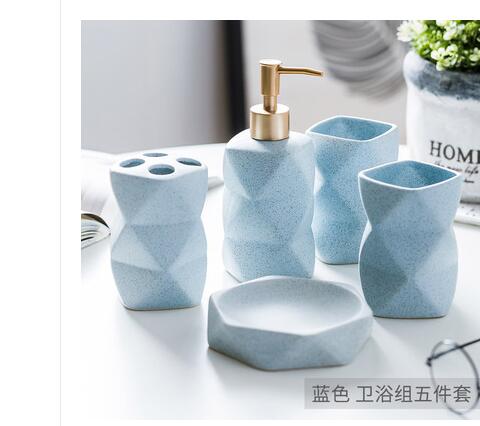 Geometric Pink Ceramic Bathroom Accessories