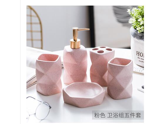 Geometric Pink Ceramic Bathroom Accessories