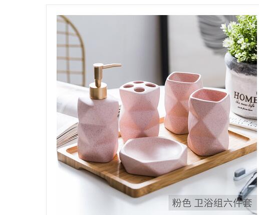 Geometric Pink Ceramic Bathroom Accessories