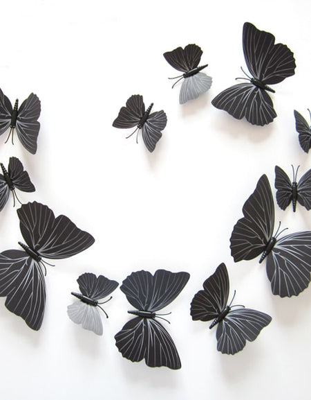 12Pcs PVC Black Butterfly 3D Wall Decor