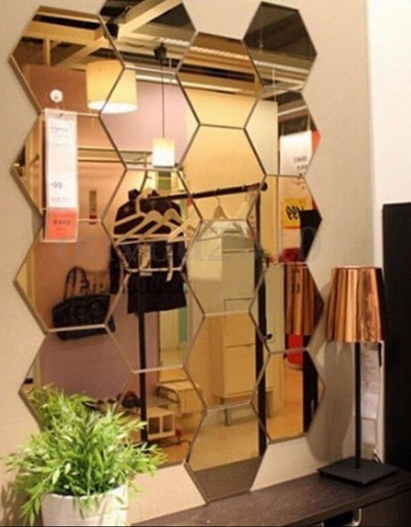 12Pcs Hexagon Honeycomb Decorative Mirror