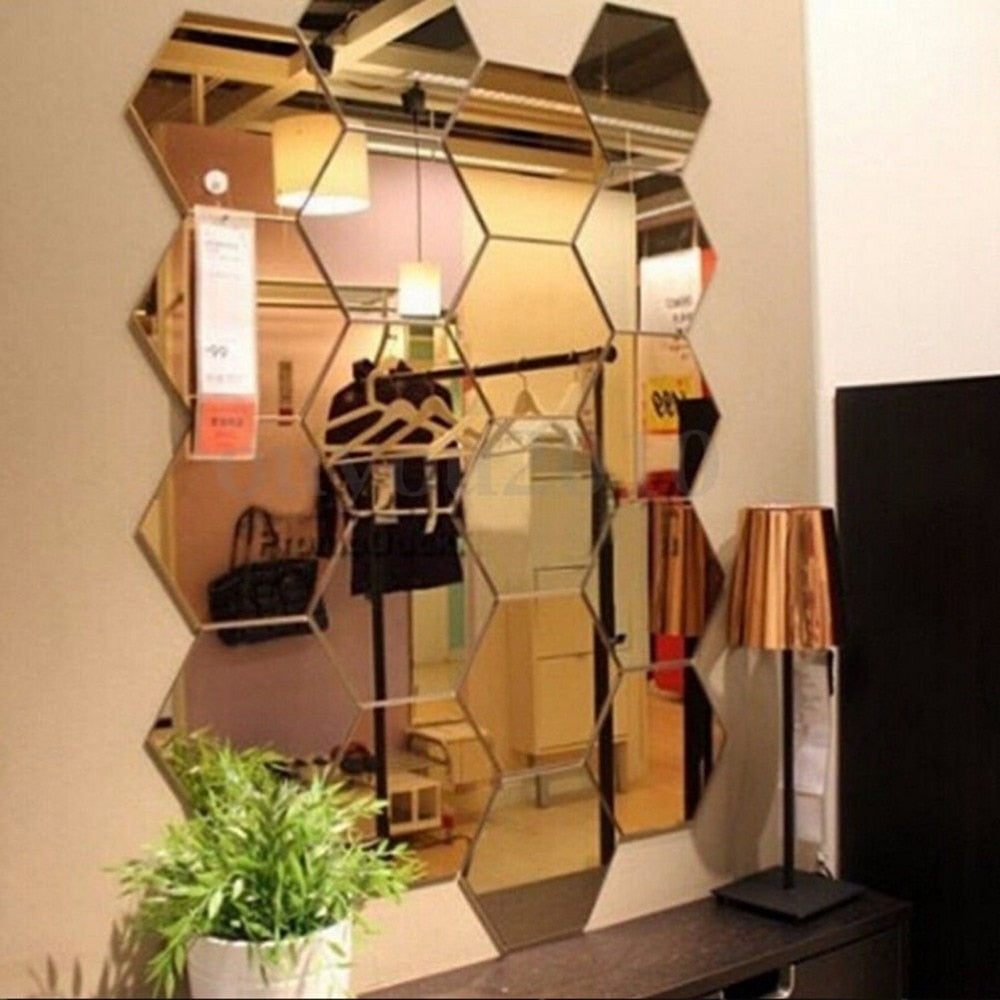 12Pcs Hexagon Honeycomb Decorative Mirror