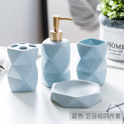Geometric Pink Ceramic Bathroom Accessories