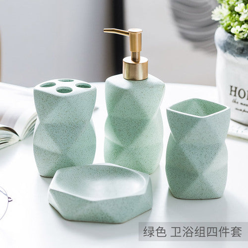 Geometric Pink Ceramic Bathroom Accessories