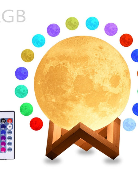 Rambery moon lamp 3D print night light Rechargeable  3 Color Tap Control lamp lights 16 Colors Change Remote LED moon light gift