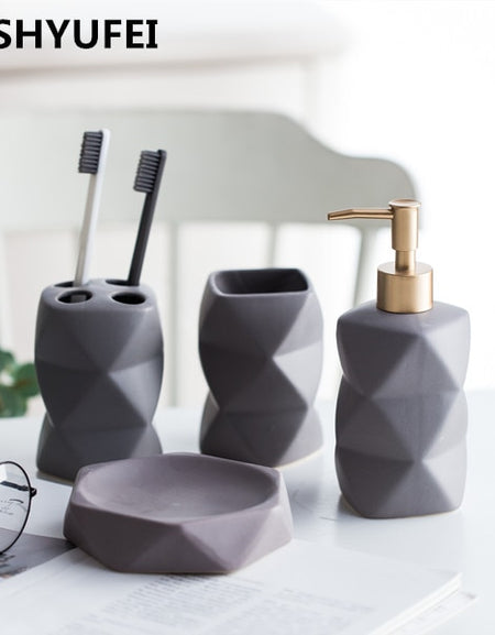 Geometric Pink Ceramic Bathroom Accessories
