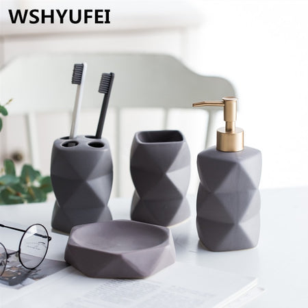 Geometric Pink Ceramic Bathroom Accessories