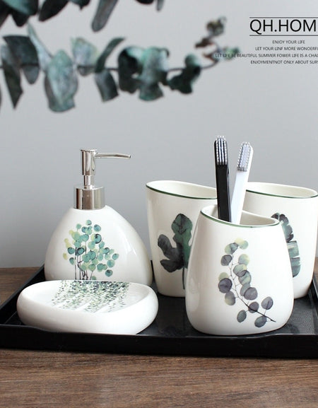 Nordic Green Plant Ceramic Bathroom Accessories
