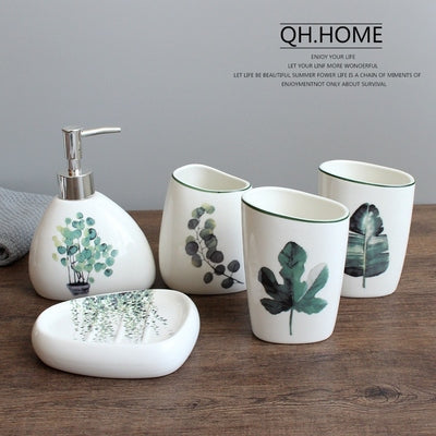 Nordic Green Plant Ceramic Bathroom Accessories
