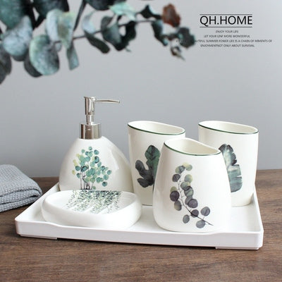 Nordic Green Plant Ceramic Bathroom Accessories