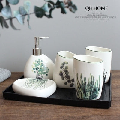 Nordic Green Plant Ceramic Bathroom Accessories