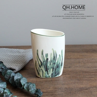 Nordic Green Plant Ceramic Bathroom Accessories
