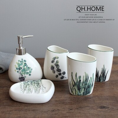 Nordic Green Plant Ceramic Bathroom Accessories